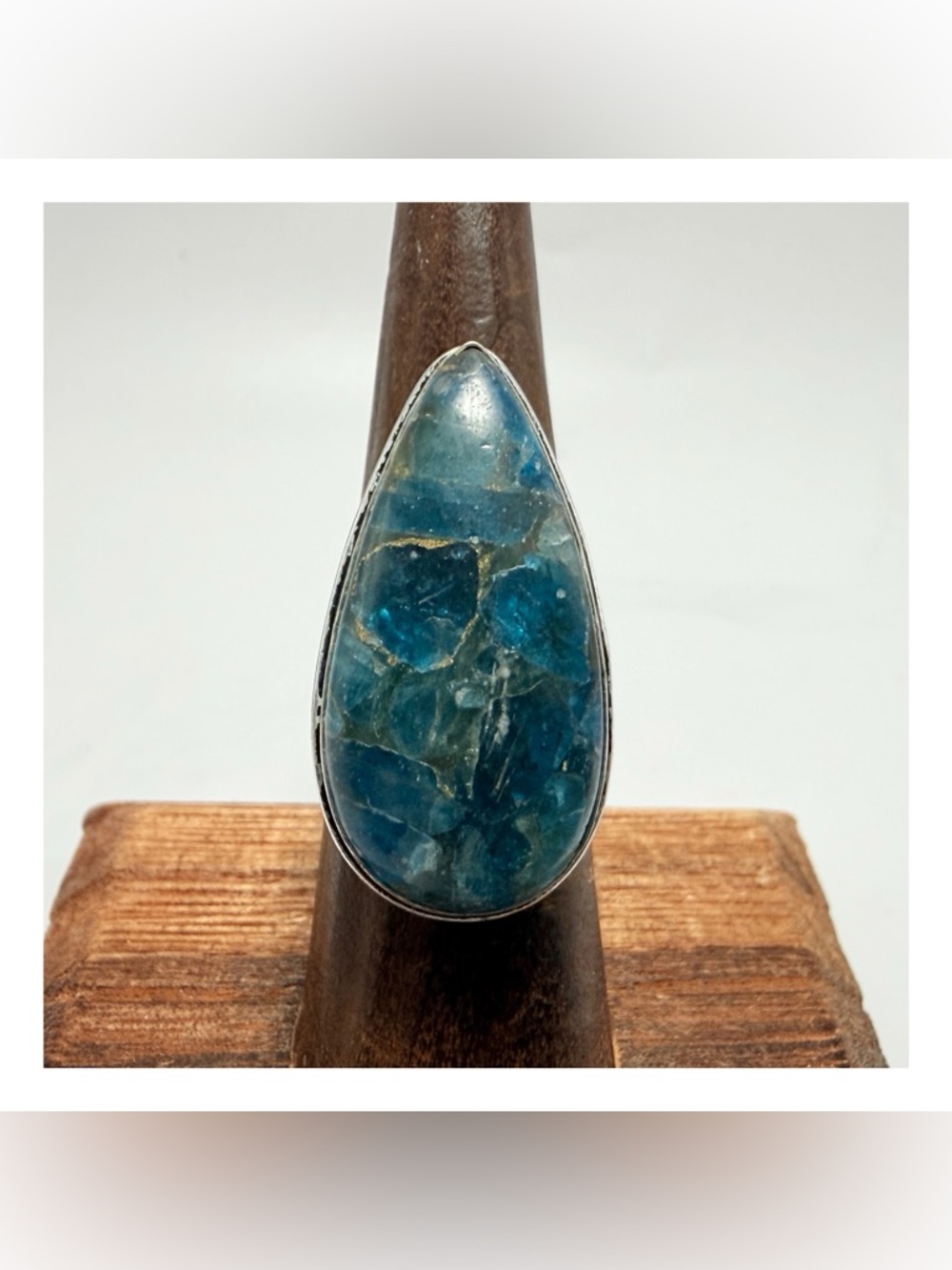 Copper Blue Apatite 925 Sterling Silver Ringc Teardrop Shape Stone, Size 6